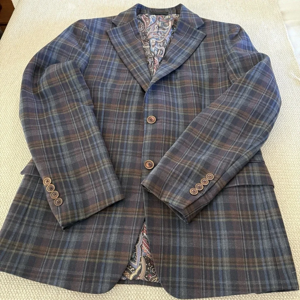 Tallia Men Suit 40R Windowpane Plaid Wool Blend Blazer Sport Coat Jacket